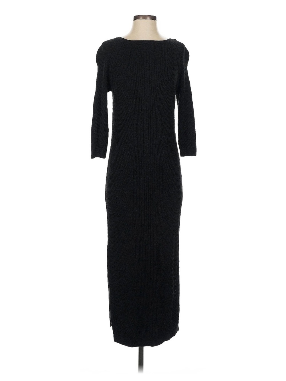 Massimo Dutti Black Ribbed Long-Sleeve midi dress